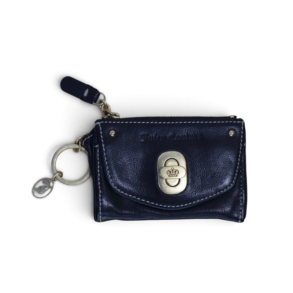 Y2k Juicy Couture 2000's Vintage Keychain Wallet Zipper Black Leather Gold Charm